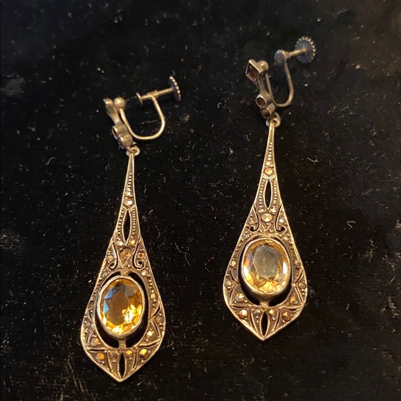 Elegant Silver and Yellow Gemstone Earrings - Picture 3 of 5